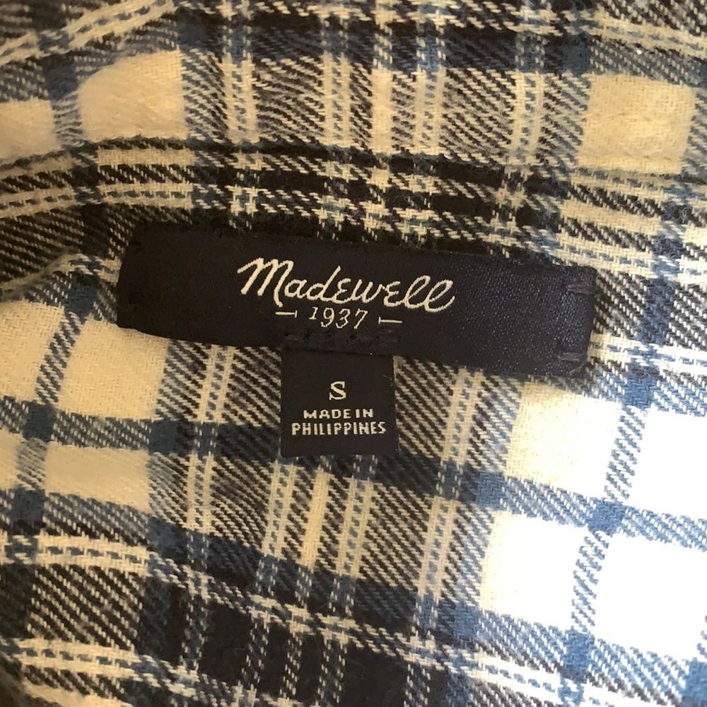 Madewell Button Down Blue and White Flannel - Picture 8 of 8